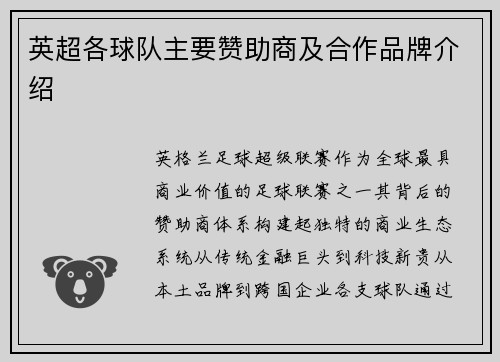 英超各球队主要赞助商及合作品牌介绍